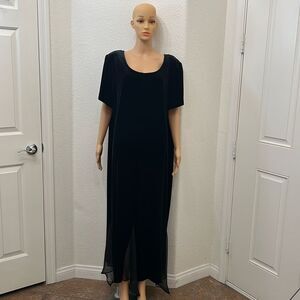 Another Thyme Dress Sz 20 Black Scoop Neck Short Sleeve Maxi Velvet Feel Sheer